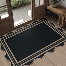 Easy Jute Black Front Door Mat, 2.6x4 Washable Entryway Rug Non Slip Small Ki...