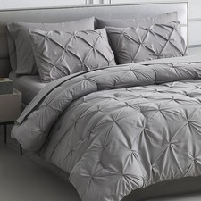 Twin Comforter Set - 5 Pieces, Grey, All Season, Microfiber, Pintuck Bed in A...