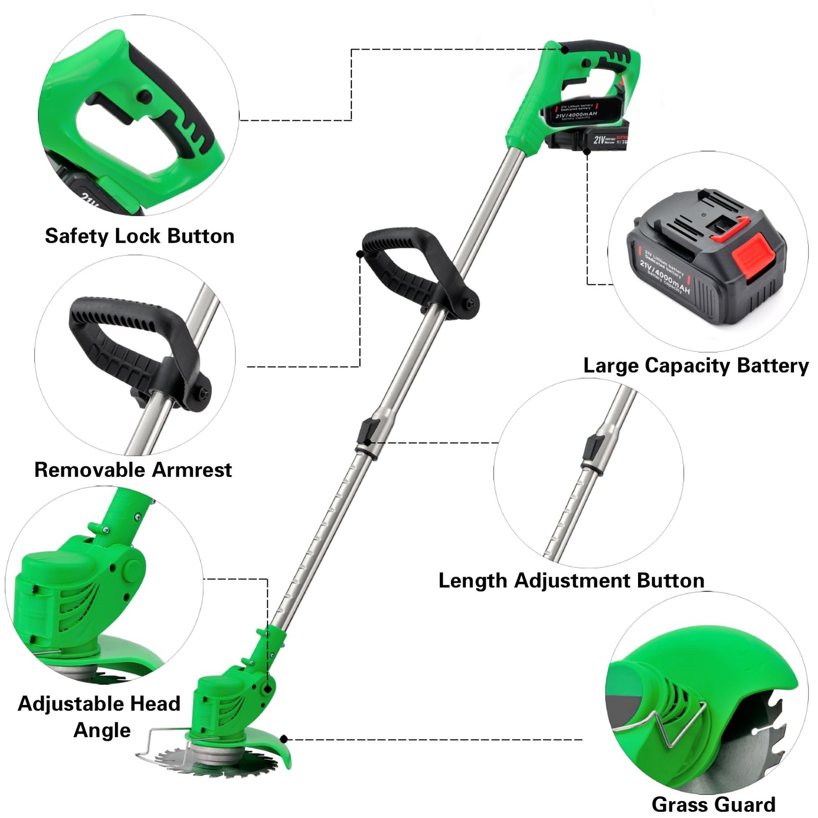 Weed Wacker Cordless Electric Brush Cutter 52 Inch Grass Trimmer Stingless Li...