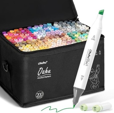 Ohuhu 200 Colors Alcohol Markers   Dual Tip (Chisel + Fine)   Refillable