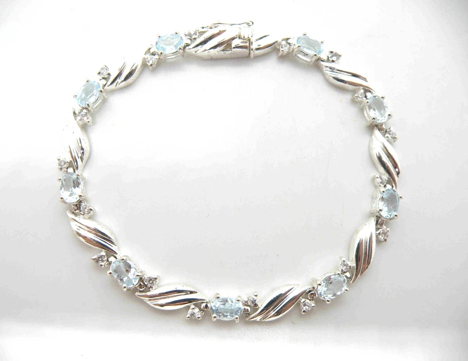 Brazalete de tenis de plata esterlina con topacio 925 firmado por Han Thai de colección para mujer Foto 2 de 4