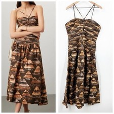 Farm Rio NWT Shuhu Maxi Dress Size Large Brown $285 Earth Tones