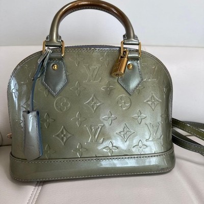 Louis Vuitton Alma BB Monogram Vernis Shoulder Grey Green w/Padlock,key Auth