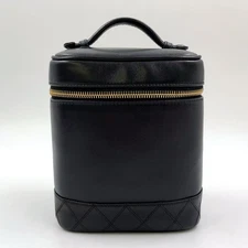 Chanel Lambskin Coco Mark Vanity Handbag Women Black One Size