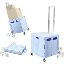 Portable Folding Utility Handcart 65L , Wheeled Shopping Storage Crate with Lid