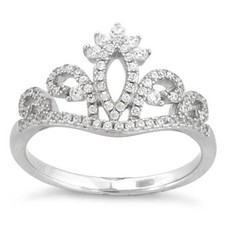 Princess Tiara Crown Ring Cubic Zirconia 925 Sterling Silver