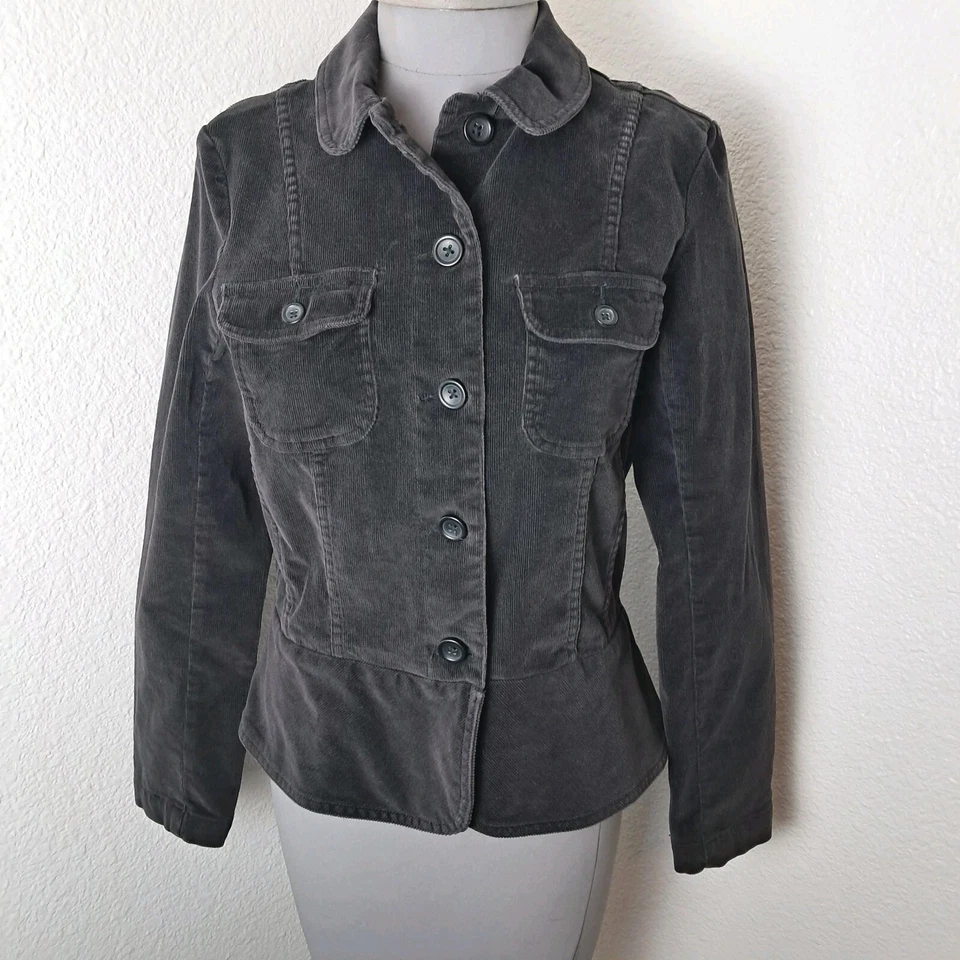 Chaqueta de pana para mujer talla S negra con botones manga larga Foto 2 de 4