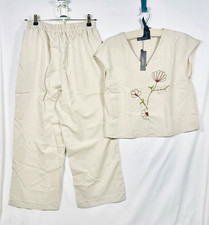 Zanzea Women s Beige 2pc Outfit Set V-Neck Top Pants Size M