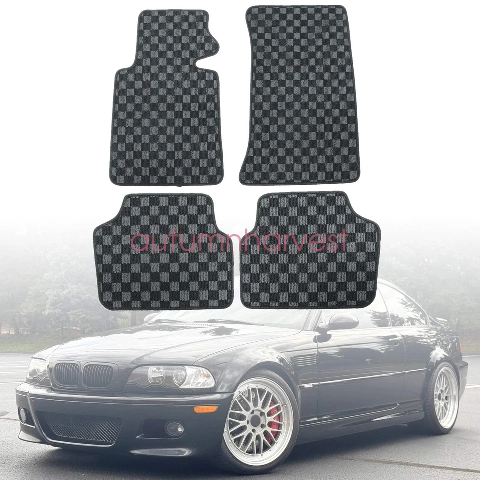 Alfombrillas alfombrillas bandera delanteras y traseras a cuadros para BMW E46 serie 3 1999 a 2006 Foto 2 de 4