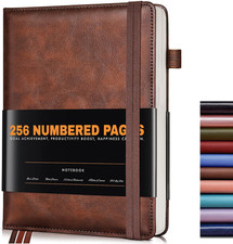Lined Journal Notebook for Women Men, 256 Numbered Pages Hardcover Leather