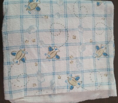 Vintage Blue yellow plaid cloud Airplane Flannel Baby Receiving Blanket 30''