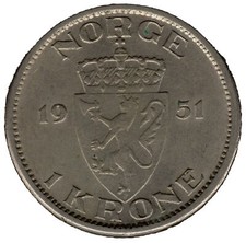 1951 Norway 1 Krone – Haakon VII – Norwegian Coin