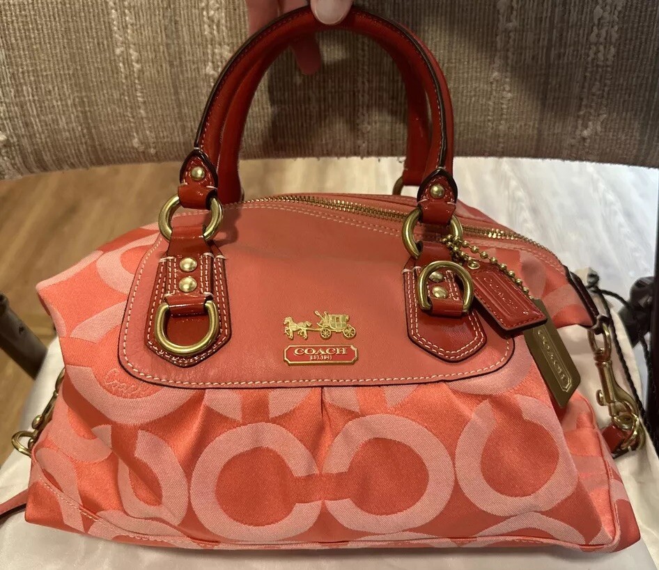 Coach Pink Purse Vintage Pink Fabric Red Handles New Without