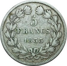 R1063 France 5 Francs Louis Philippe I 1833 A Paris Argent -> Make offer