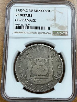 1753 Mexico Mo MF Pillar Dollar 8 Reales NGC VF Details | eBay