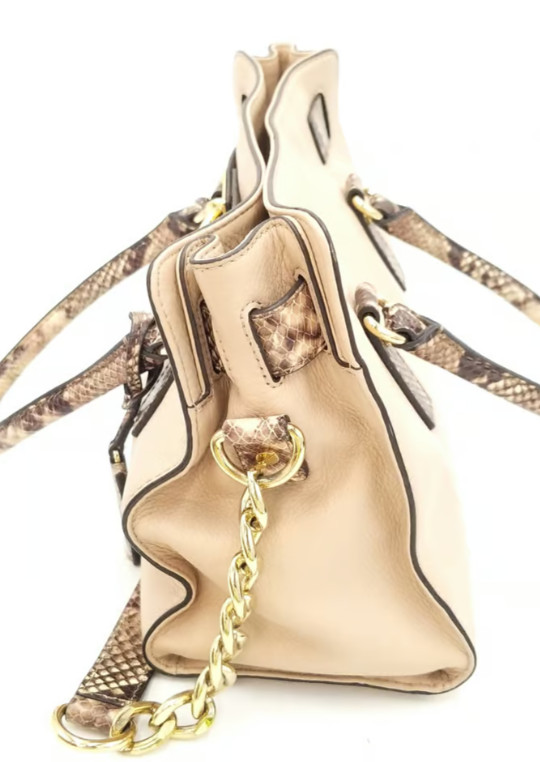 Michael Kors Beige & Python ColorblockMedium Hami… - image 5