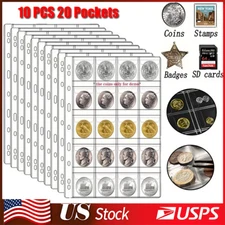 10x 20 Pockets Coin Holder Folder Pages Sheets For Collection Album Storage Book