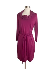 Velvet By Graham Spencer Dress Magenta Pink Silk Cowl Neck Belted