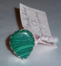 NWOT INDIA - GENUINE MALACHITE w/STERLING OVERLAY STATEMENT RING - SIZE 8