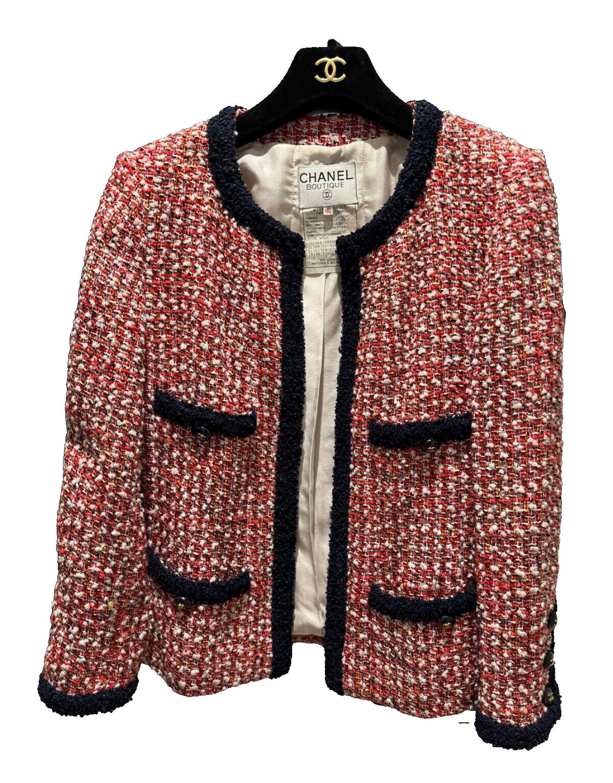 Chanel Jacket 40 Chanel Boutique 1995 Runway Tweed Jacket Red Navy Rare thumbnail 2