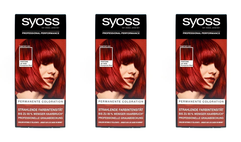 3x Syoss Permanente Coloration Pantone 18-1658 Pompeian Red EAN4015100731552