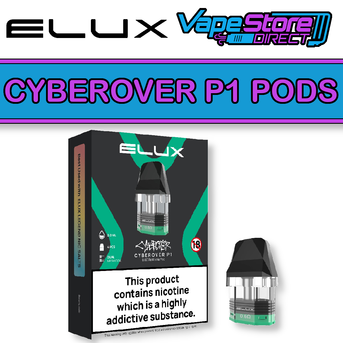ELUX | CYBEROVER P1 Replacement Vape Pods | Pack of 4 | eBay UK