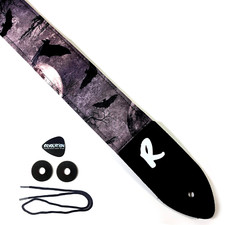 Bat Moon Guitar Strap - Bat in Flight Moon Tree Guitar Strap - Night Guitar
