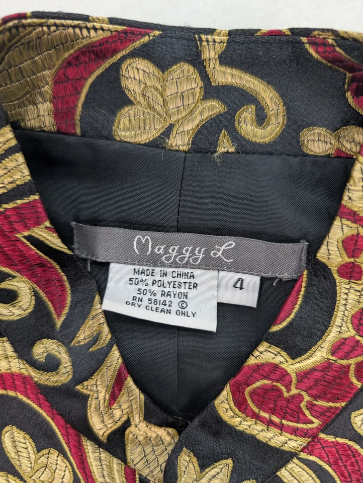 Chaqueta Blazer Maggy L Para Mujer Talla 4 Satinado Bordado Brocado Elegante Noche Foto 3 de 4