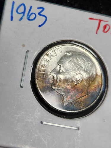 1963 Roosevelt Dime. Uncirculated, colorful Toning ~ Nice Coin~ #365