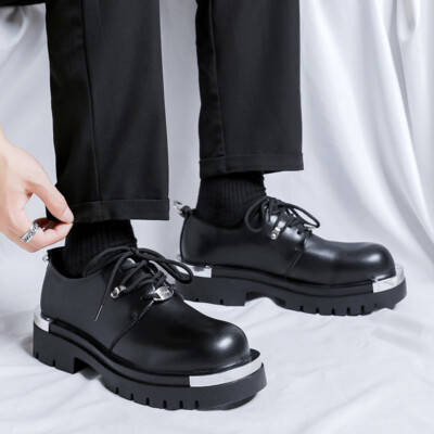 2025 Spring Men's Dress Formal Metal Round Toe Derby Shoes Business Work Office