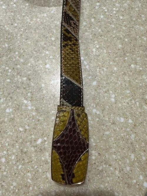REDUCED! Womens Prada Green and Brown Snakeskin & Cowhide Belt. Length is 42". - Image 4 of 4