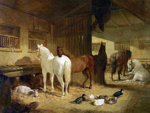 FOUR HORSES IN A BARN Tile Mural Kitchen Bathroom Wall Backsplash Marble Ceramic - Picture 1 of 10