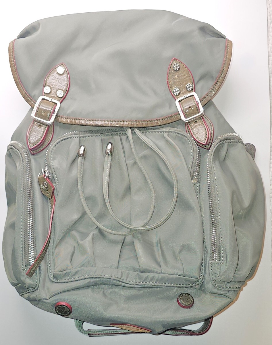 MZ WALLACE Marlena Backpack Bag Olive Green Nylon Leather Trim