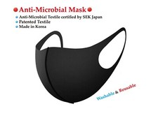 Patented Anti-Microbial Fabric Face Masks 3 Black made in Korea Reusable