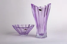 Set Vase 12 " and Bowl 8" Amethyst Vase Desert Bowl Bohemia Czech Crystal Gift