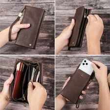 Men's Leather RFID Blocking Clutch Bag Wallet Phone Coin 8 Card Holder Organizer