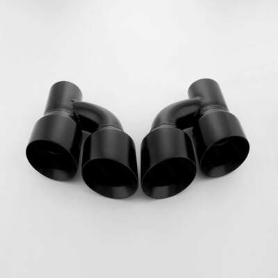Pair Offset 3'' Inlet Black Staggered Dual 4'' Out Exhaust Tips Stainless Steel