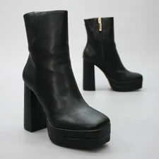 River Island Ladies 6 Double Platform Black Side-zip High 5" Heeled Ankle Boots