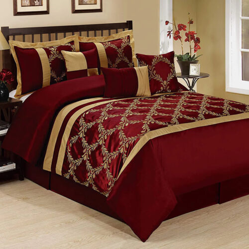 HIG 7PC Comforter Set Bed in a Bag Taffeta Fabric Embroidered Bed for Room Decor - 第 1/20 張圖片