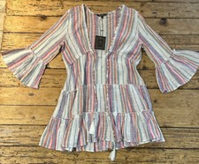 Spiagga Dolce Womens Size S Striped Ruffled Bell Sleeve Cover Up Dress NWT