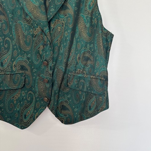 Vintage 90s Lizsport Waistcoat Blazer Womens 10 Green Paisley Dark Academia 80S - Picture 4 of 14