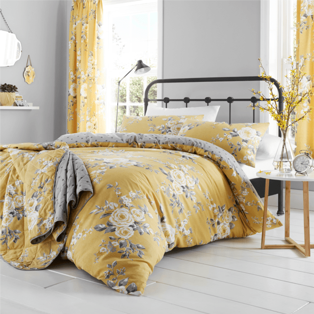 Ochre Catherine Lansfield Canterbury Floral Bedding Curtains Matching Range eBay
