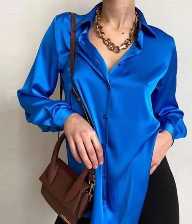 Blouses Femme Chemise Zara Femme 2020 Satin Bleu Roi Zara Chemise