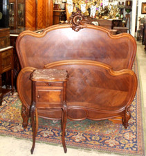 French Antique Carved Walnut Louis XV Full Size Bed & Nightstand | Bedroom Set