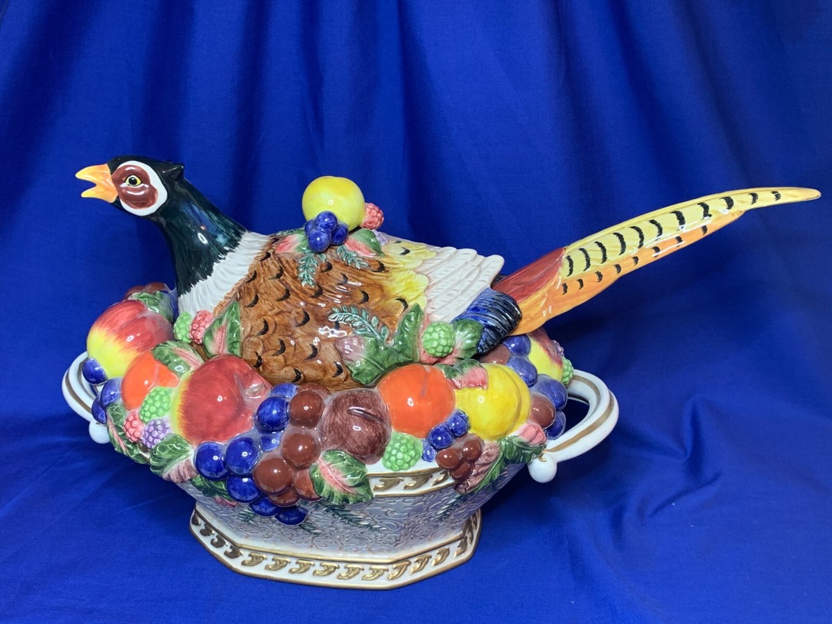 Fitz and Floyd China Venezia pattern figural Pheasant tureen with