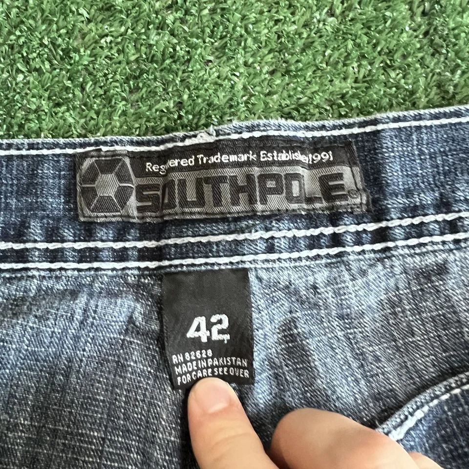 Pantalones de mezclilla Southpole marrón con lengüeta de colección para hombre 40x30" azules holgados pierna ancha 20" se abre Y2K 00s Foto 3 de 4