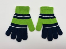 NWOT Boys Youth Green Blue White Striped Knit Winter Gloves One Size 7" L