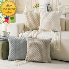 Set of 4 Neutral Decorative Throw Pillow Covers 18X18 Inch Corduroy Pillow Cover
