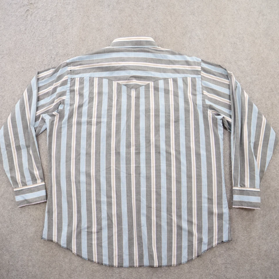 Wrangler Shirt Mens 18 Gray 36 Pearl Button Long Sleeve Plaid Western Striped - Image 2 of 4