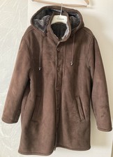 SERGIO BENINI MENS BROWN WINTER SUEDE SHERLING COAT/JACKET WITH HOOD SIZE XL